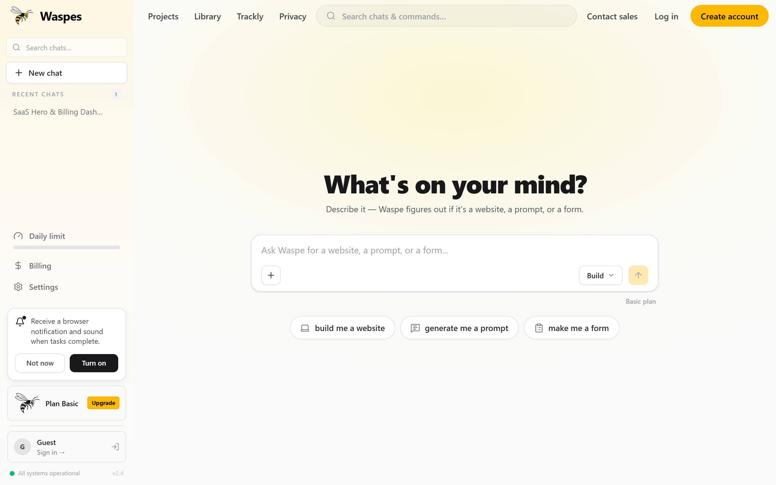 Waspes AI website builder app screenshot
