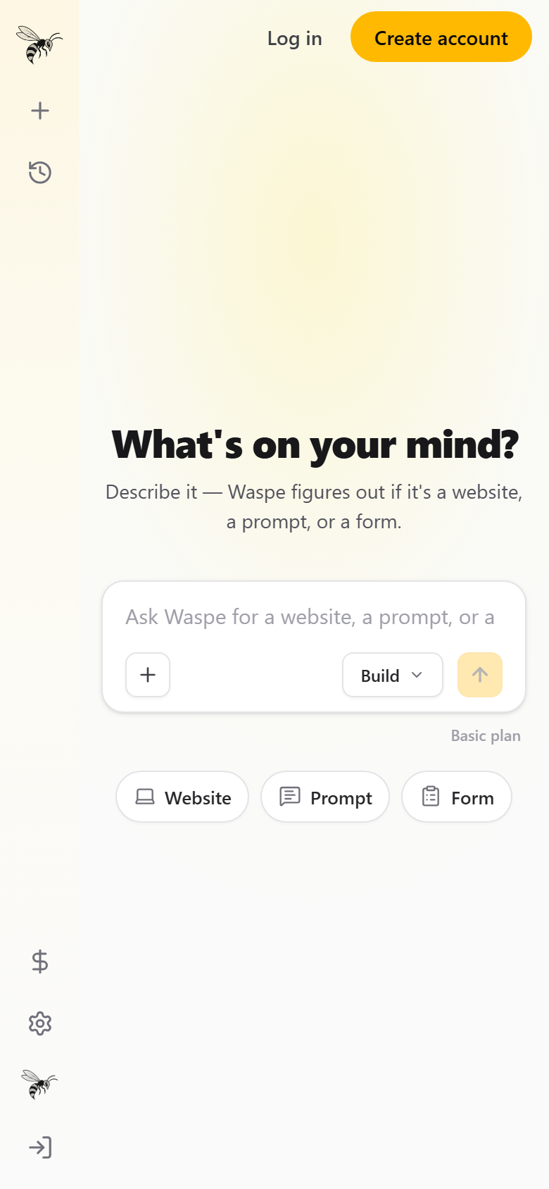Waspes AI website builder on mobile — screenshot